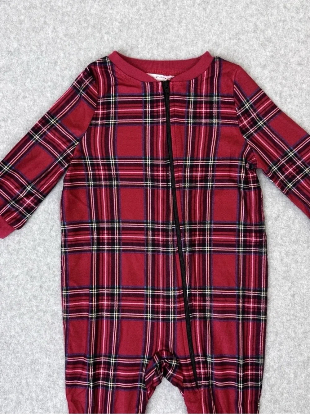 Lanz Of Salzburg One Piece Sleeper Pajamas 6-9 Months Baby Red Tartan Plaid